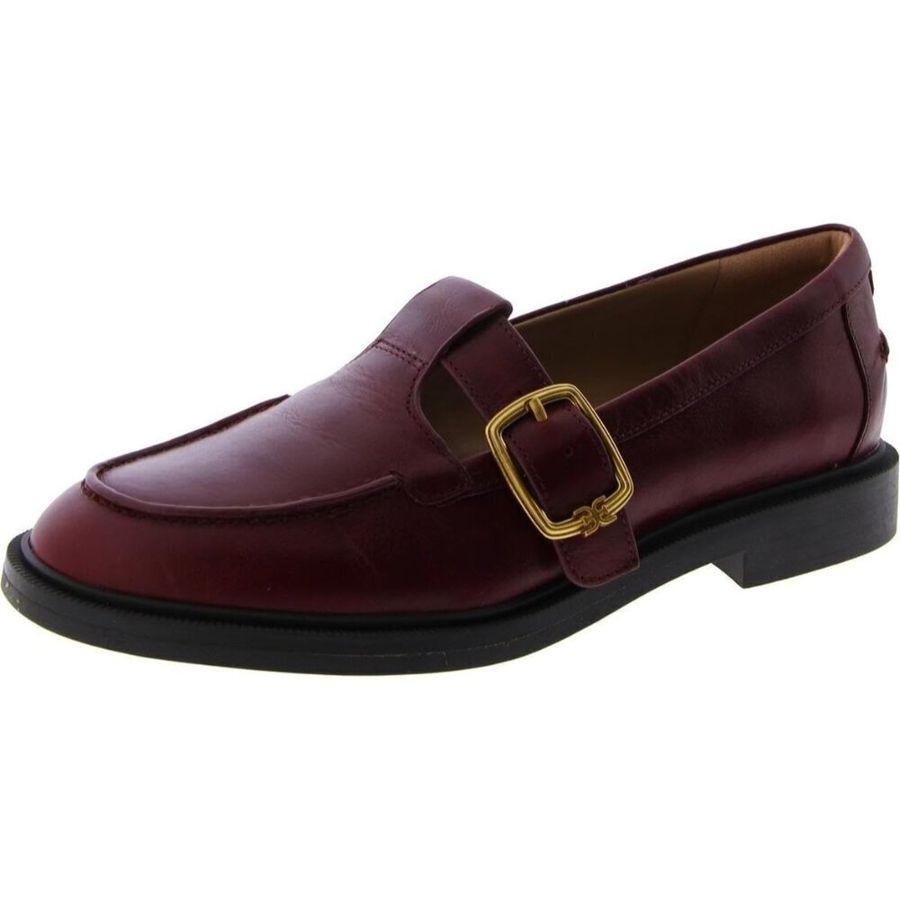 Sam Edelman Womens Burgundy Leather Rounded Toe Ankle Buckle Elaina Loafer